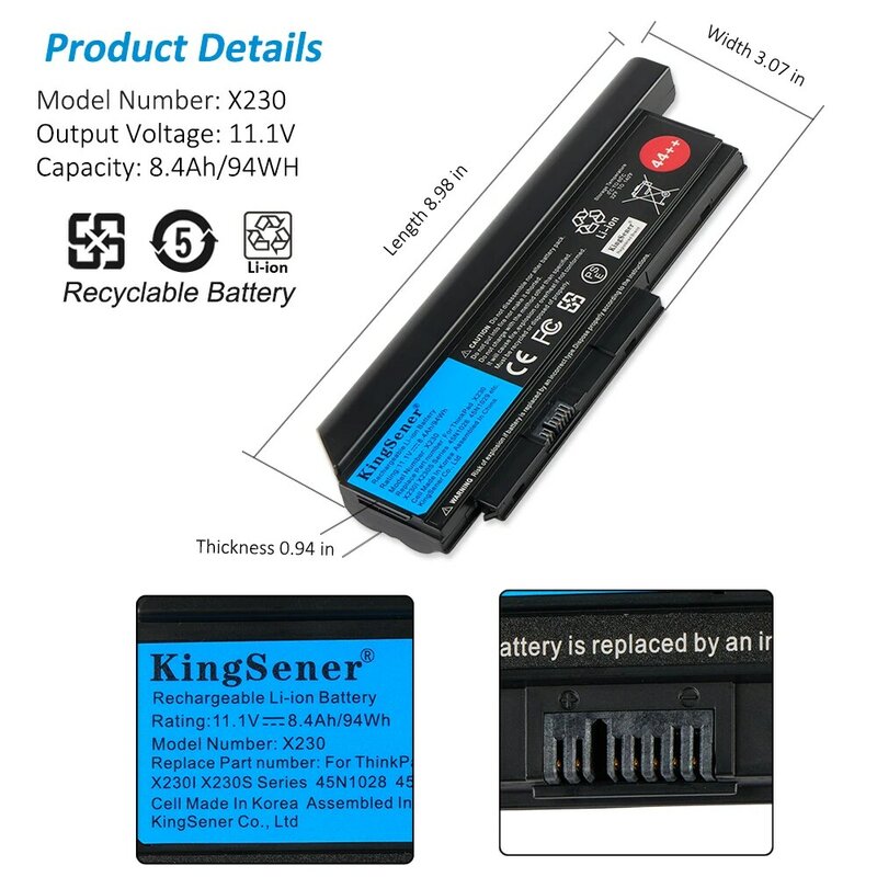 KingSener-Batterie pour ordinateur portable Lenovo ThinkSub, 8400mAh, 5600mAh, X230, X230I, X230S, 45N1029, 45N1028, 45N1022, 45N1021, 45N1024, 44 ++
