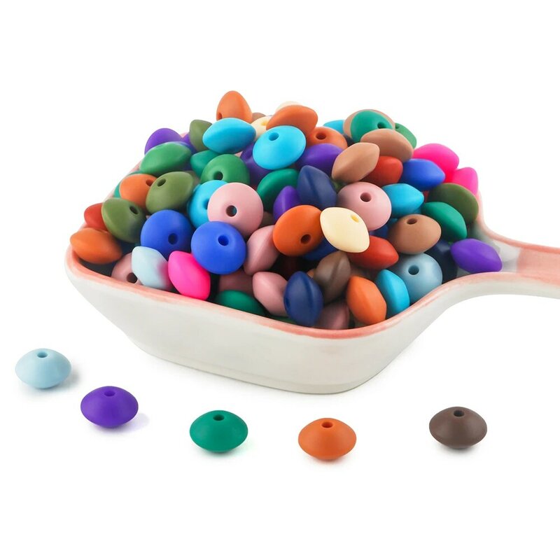 Sunrony Silicone Lentilha Beads para Fazer Jóias, Abacus Beads, Colar DIY, Pulseiras, Acessórios, 12mm, 50 Pcs, 100Pcs, Novo
