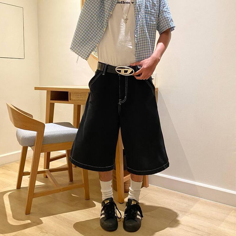 Harajuku Y2k Wexwear ricamo Jeans da skateboard pantaloncini di Jeans 2024 larghi pantaloncini da basket da palestra da uomo lettera grafica Streetwear