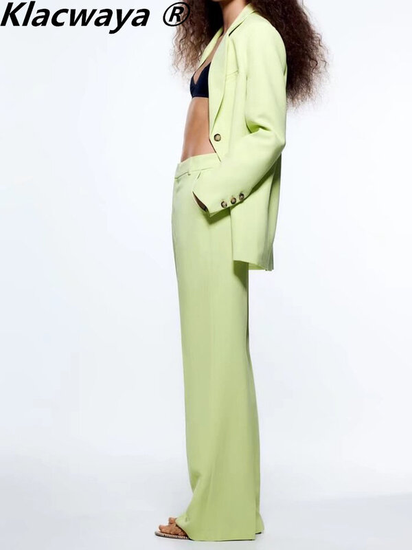 Set Pakaian Wanita Klacwaya Set Blazer Elegan Wanita 2 Buah Setelan Celana Panjang Wanita Kantor Pinggang Tinggi untuk Wanita 2022