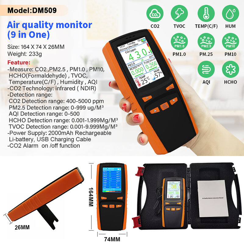Dienmern DM509-O3 Portable Ozone Detector Multi-function Ozone Analyzer Smart Sensor Tester Home Monitoring Systems Hot Selling