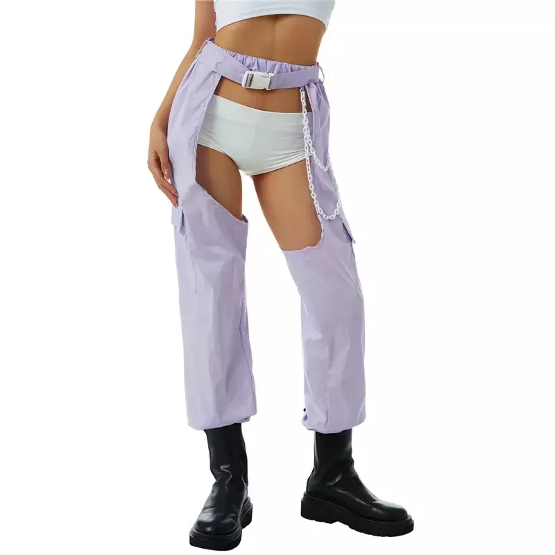 Pantalon long à entrejambe ouvert pour femmes, noir uni, taille haute, sans entrejambe, fjWith JOBelt, sexy, boîte de nuit, MYQH05