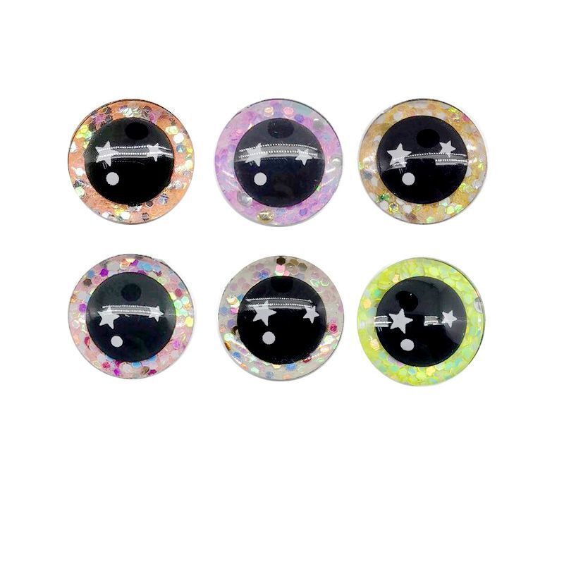 Super 3D Glitter Toy Olhos com Lavadora, Olhos de Pupila, Boneca Segura, Nova Moda, 9mm a 35mm, 12Pcs
