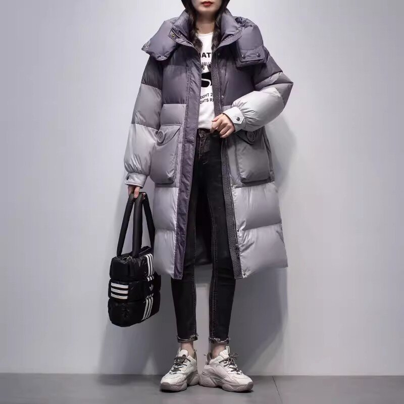 Cappotto invernale 2023 nuovo piumino d'anatra bianco addensato giacca con cappuccio addensata da donna moda Casual cappotto lungo femminile allentato