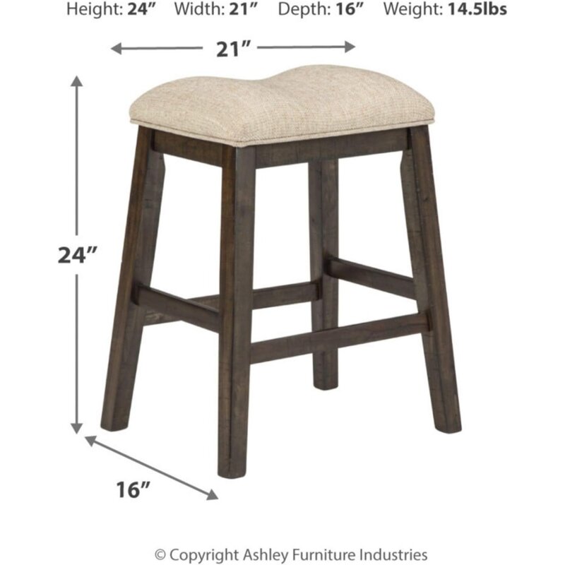 by Ashley Rokane Modern Farmhouse 24" Counter Height Upholstered Barstool, 2 Count, Light Brown