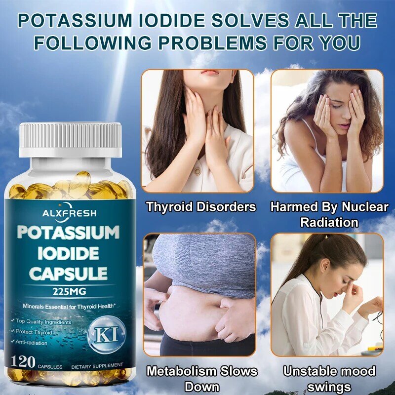 Supplément d'iodure de potassium 225 mg, support thyroïdien alimentaire, protecteur, comprimés d'iode pastel, vitamine optimale de potassium