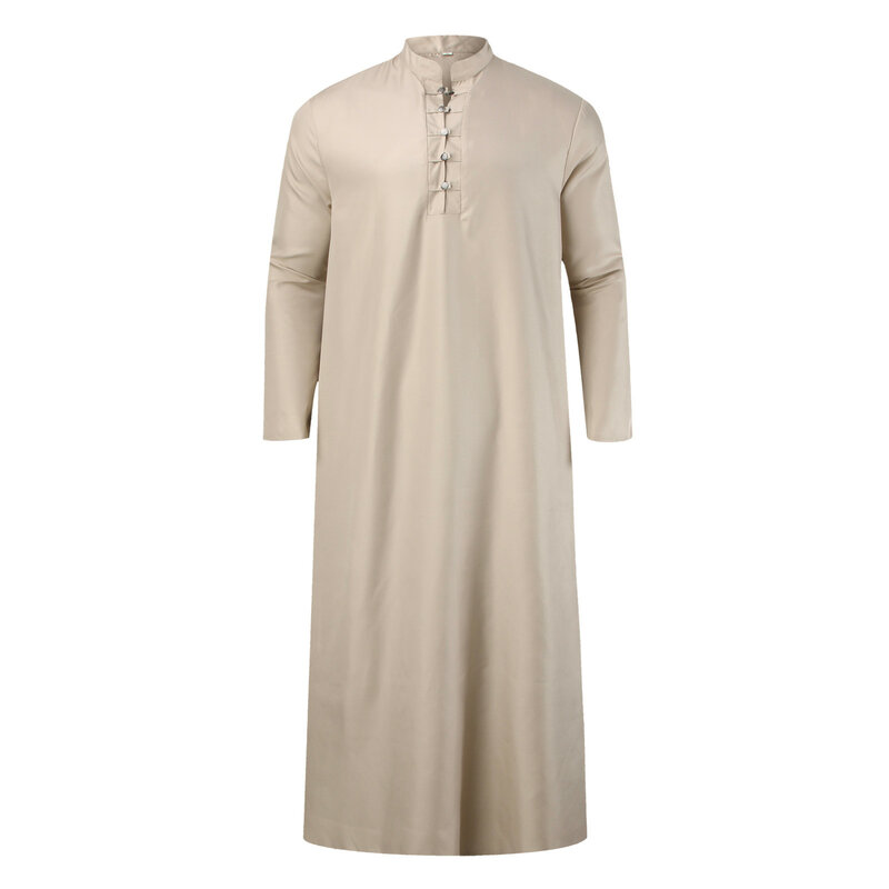 Bata musulmana para hombre, caftán de Arabia Saudita, Color sólido, cuello levantado, Abaya, caftán, ropa islámica, Eid
