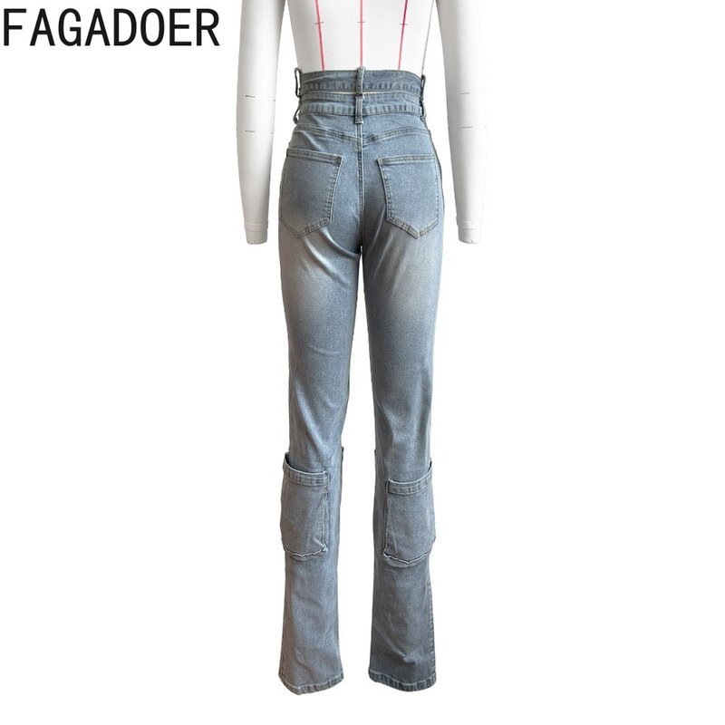 FAGADOER Blue Fashion jeansowe spodnie Cargo z wysokim stanem damskie spodnie z guzikami z wysokim stanem spodnie damskie kowbojskie 2024