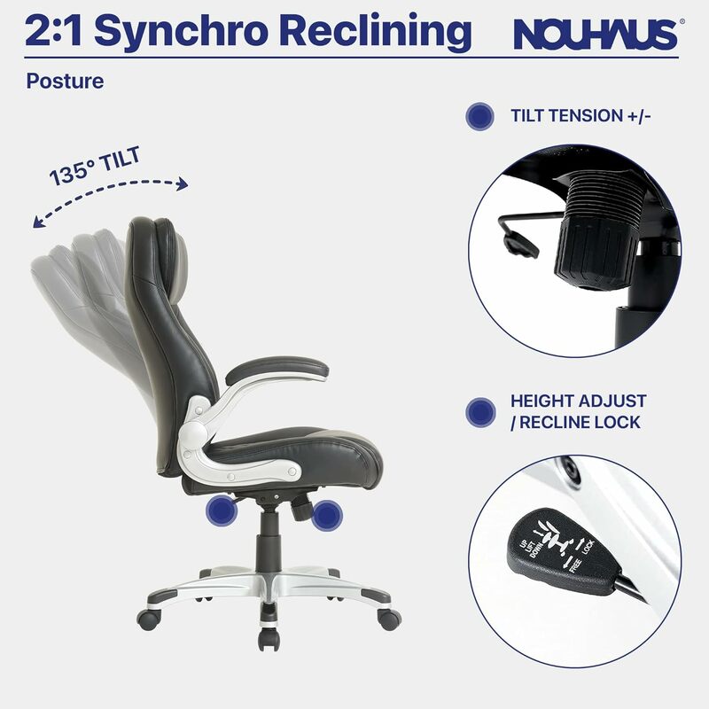 Silla de oficina de cuero PU, asiento ergonómico, Nouhaus, postura Click 5 soporte de cintura con reposabrazos FlipAdjust