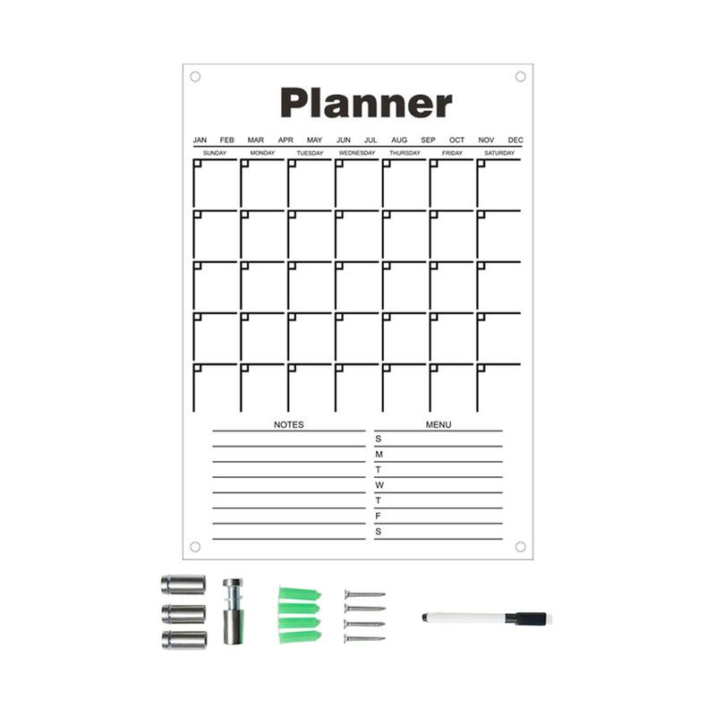 Planificador semanal, tabla de borrado en seco para hacer lista, pizarra blanca para entrada de menús