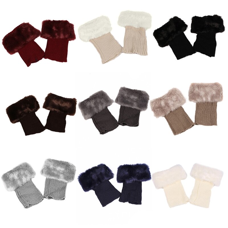 Short Women Boot Cuffs Socks Topper Gaiters with Plush Trim Winter Ribbed Knitted Solid Color Elastic Leg Warmers Gifts