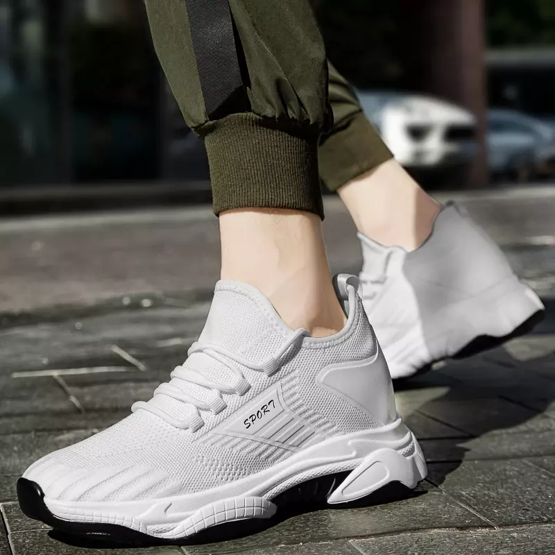 Spring and Summer Inner Height Increasing Shoes Men's 8cm Sports Increase 8cm Casual Shoes Weave Mesh Breathable Elevator Shoes