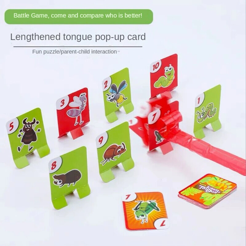 Practical Jokes Frog Mask Card Toy Greedy Chameleon Lizard Sticking Out Tongue Frog Blowing Desktop Parent-child Battle Game