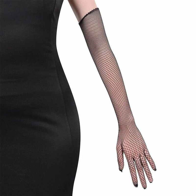 Stretch Long Gloves Dance Cosplay Mesh Driving Mittens 45cm Sun Protection Sunscreen Gloves Halloween