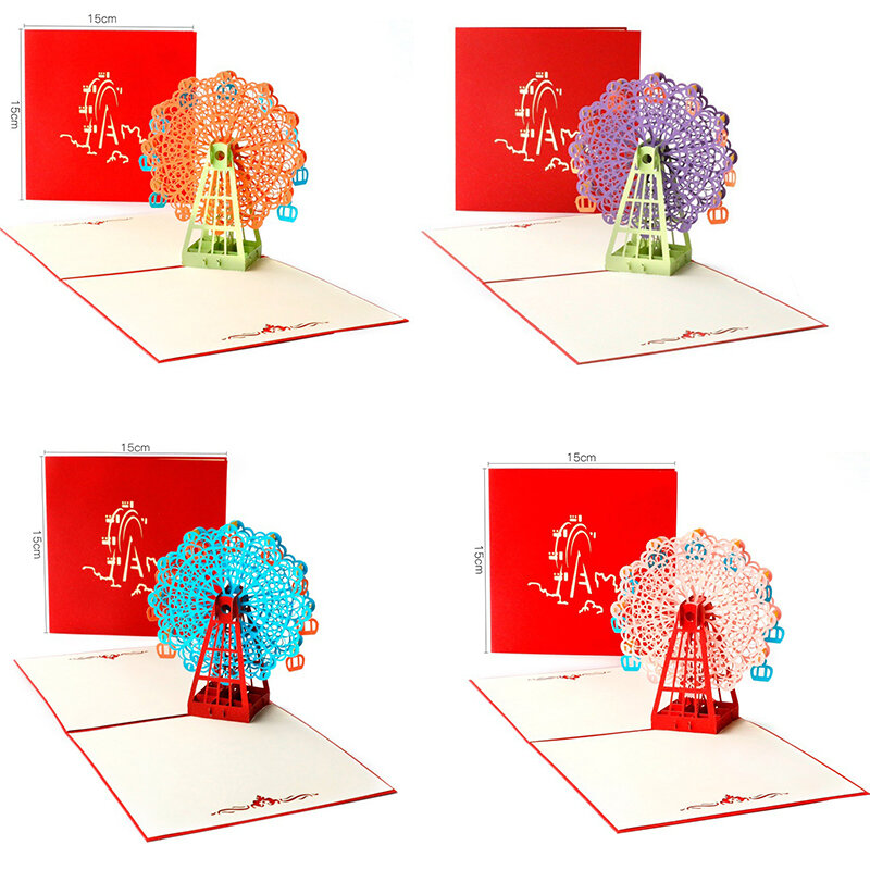 3D выдвижная поздравительная открытка с колесами обозрения с конвертом на День святого Валентина День рождения Юбилей приглашение поздравительная открытка для пар