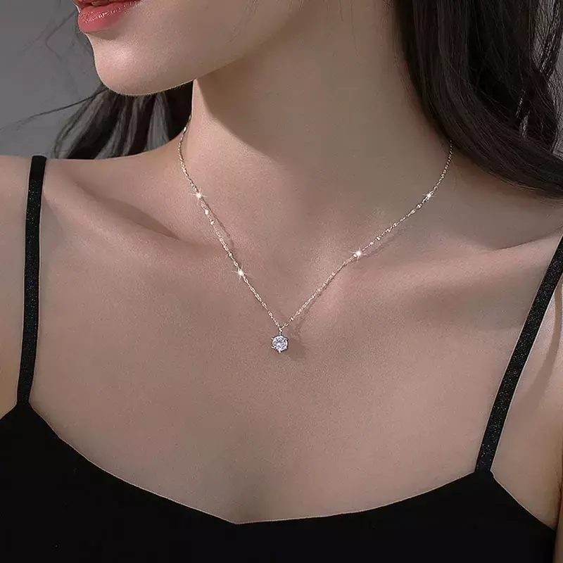 Sterling Silver Color Zircon Crystal Pearl Pendant Choker Necklace Transparent Fishing Line 2024 Fine Jewelry For Women Girls