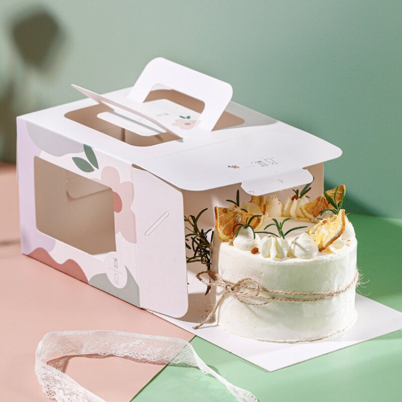 Индивидуальный продукт, белый картон, новый дизайн, коробка для пищевых продуктов, упаковочная коробка, коробки для тортов с ручкой