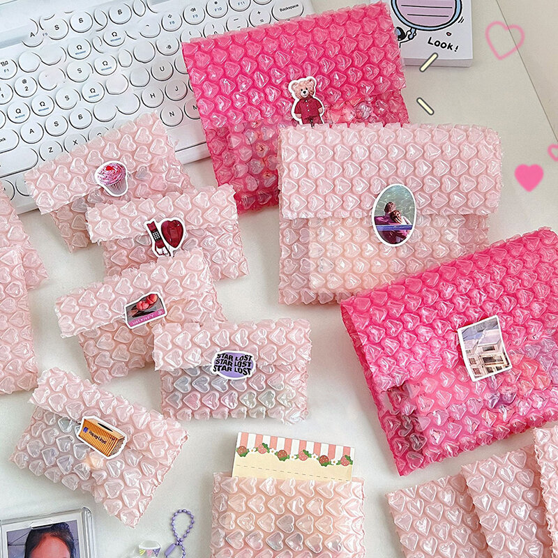 10 buah/pak tas gelembung hati INS tas kemasan alat tulis anak perempuan tas pengiriman kurir Mailer amplop tas Pink Rose