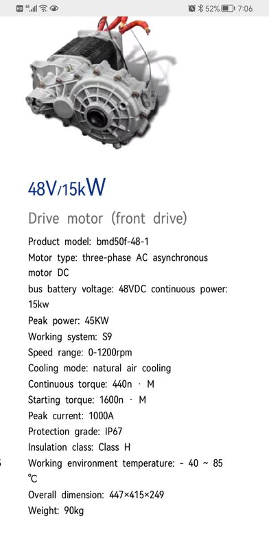 Kit de motor elétrico AC com unidade de controle EV Drive para carro para barco EV Kit de conversão conjunto inteiro, 48V, 45kW, High Torque