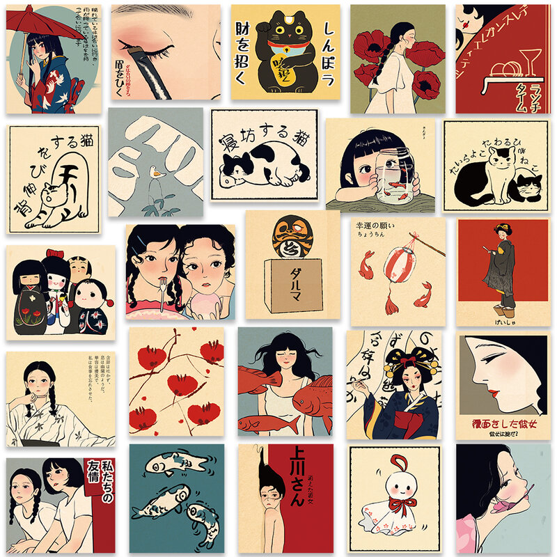 50 buah stiker budaya kartun gaya Jepang klasik untuk Laptop botol air bagasi Notebook stiker vinil tahan air