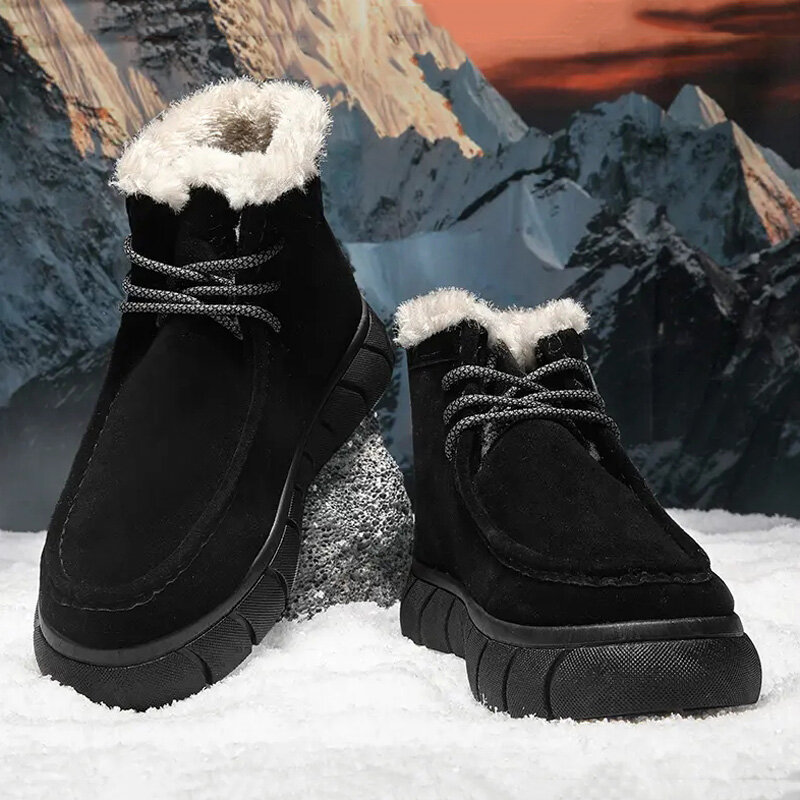 Fashion Casual Cotton Boots Men's Winter Plus Velvet Lace-up Ankle Boots Comfortable Simple Warm Damping Non-slip Snow Boots
