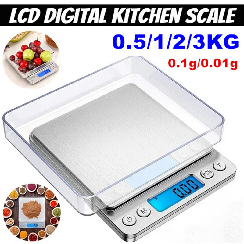 Mini báscula Digital de bolsillo para cocina, balanza de precisión para joyería, con pantalla LCD retroiluminada, función de tara de piezas