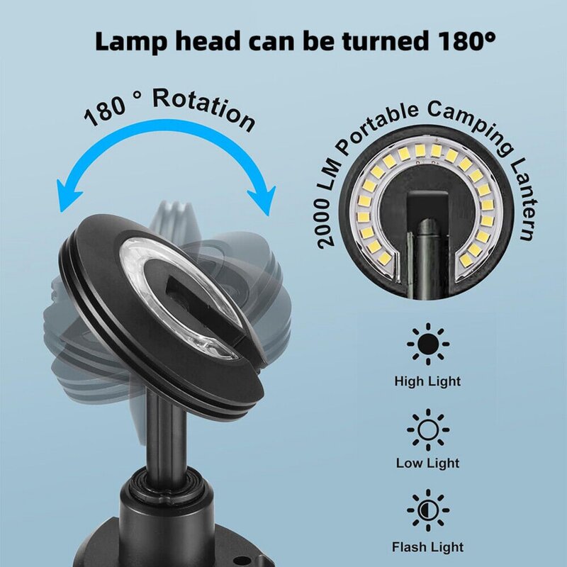 Perfec12000 mAh-Lampe de Camping Magnétique, Rechargeable par USB, de Secours, Portable, Lanternes Télescopiques pour Tentes