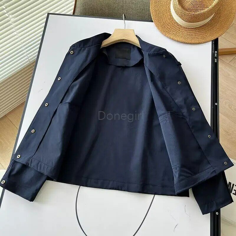 Donegirl 2023 Autumn New Women Stand Neck Single-breasted Loose Solid Jacket Baseball Uniform Coat Simple Commute Tops Female