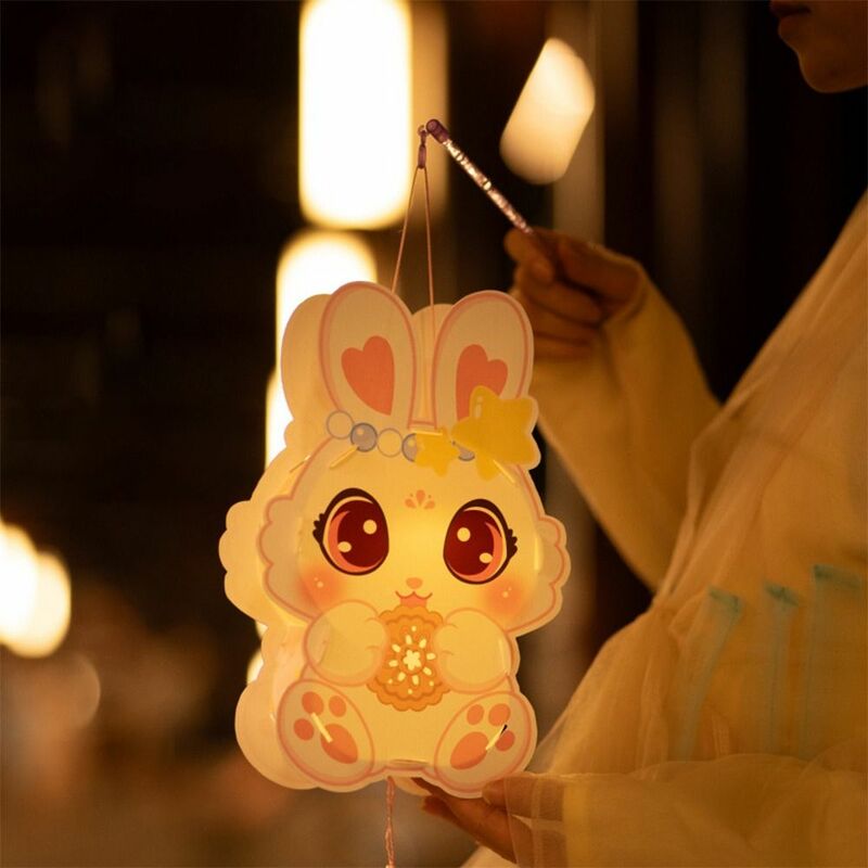 Jade Rabbit Luminous Lantern for Children, Hand Made Lantern, DIY Lantern, Material Kit, Cartoon PP Craft Toys, Middle Autumn Festival, Cute
