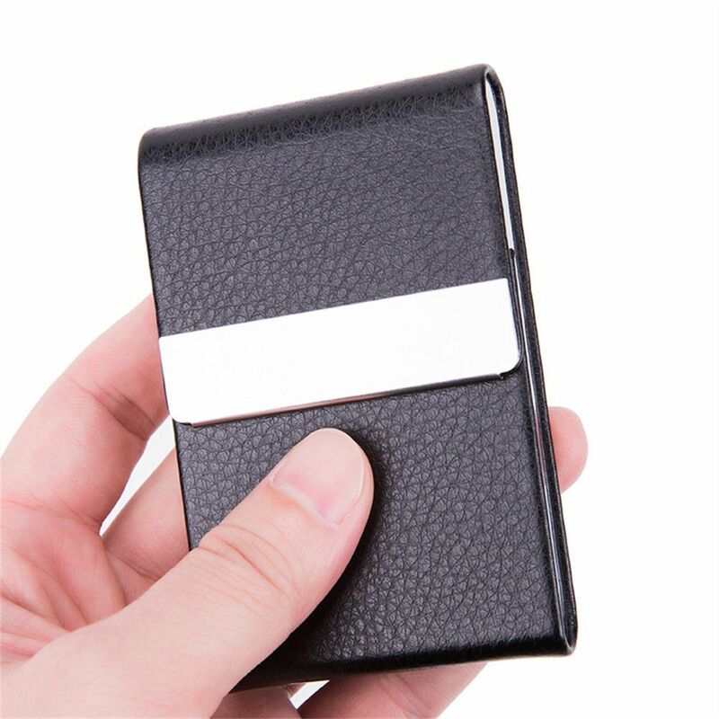 Stainless Steel Business Card Case PU Leather Slim Pocket ID Case Card Box Fashion Buckle Metal Name Card Holder