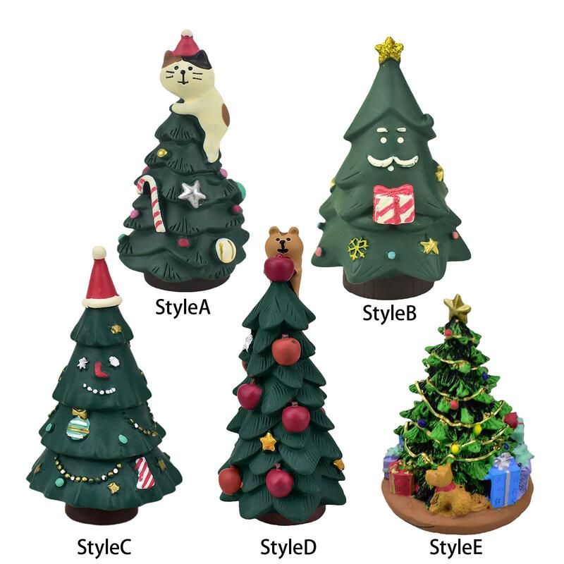 Mini árbol de Navidad para decoración de mesa, escultura en miniatura artesanal de resina