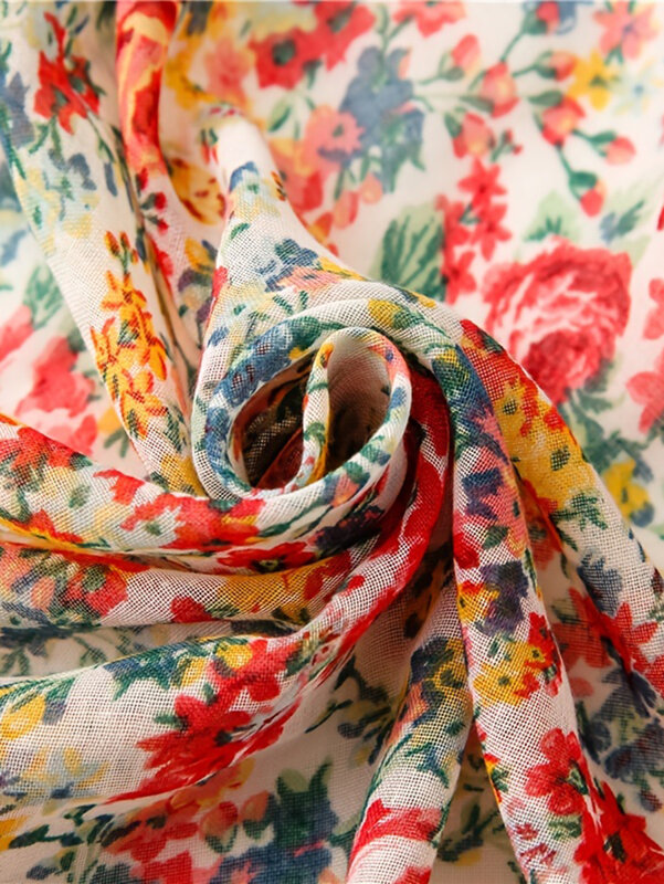 New style retro floral hair fringe versatile artistic scarf, tourist floral print, sun protection shawl for women