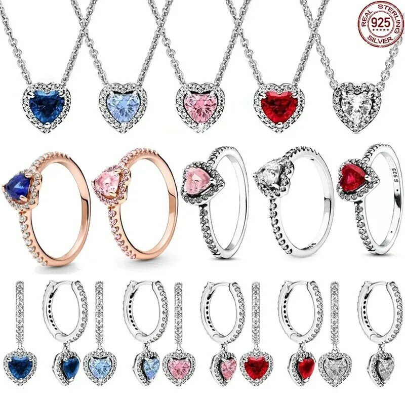 Очаровательный Комплект из кольца и сережек из серебра 925 пробы с синим сердцем, роскошный модный изысканный подарок на день Святого Валентина