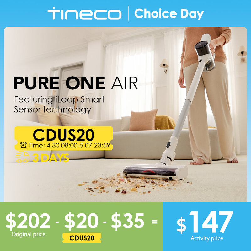 Tineco Pure One Air Cordless Vacuum Cleaner for Home Mop Super Lightweight Wireless Quiet Powerful Suction Cleaning Machine