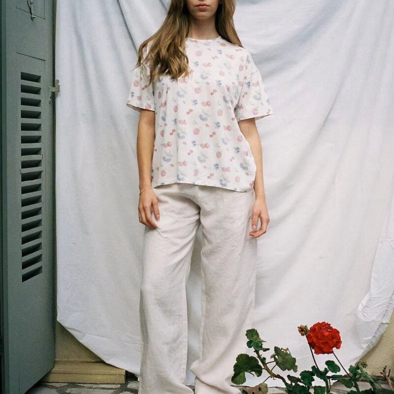 VAGUELETTE Women's Pajama Sets Cute Fruit Print T Shirt and Shorts 2 Piece Outfits Lounge Sleepwear Sets