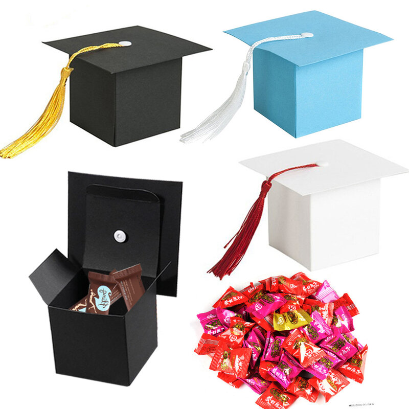10 шт., бумажные кепки для выпускного, коробки для конфет, подарочные коробки с кисточкой, выпускной