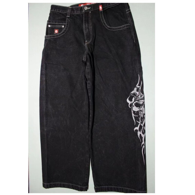Gothic Print Jeans Male Y2K New Street Hip Hop Trend Loose Jeans Couple Harajuku Joker American Retro Denim Trousers y2k Pants