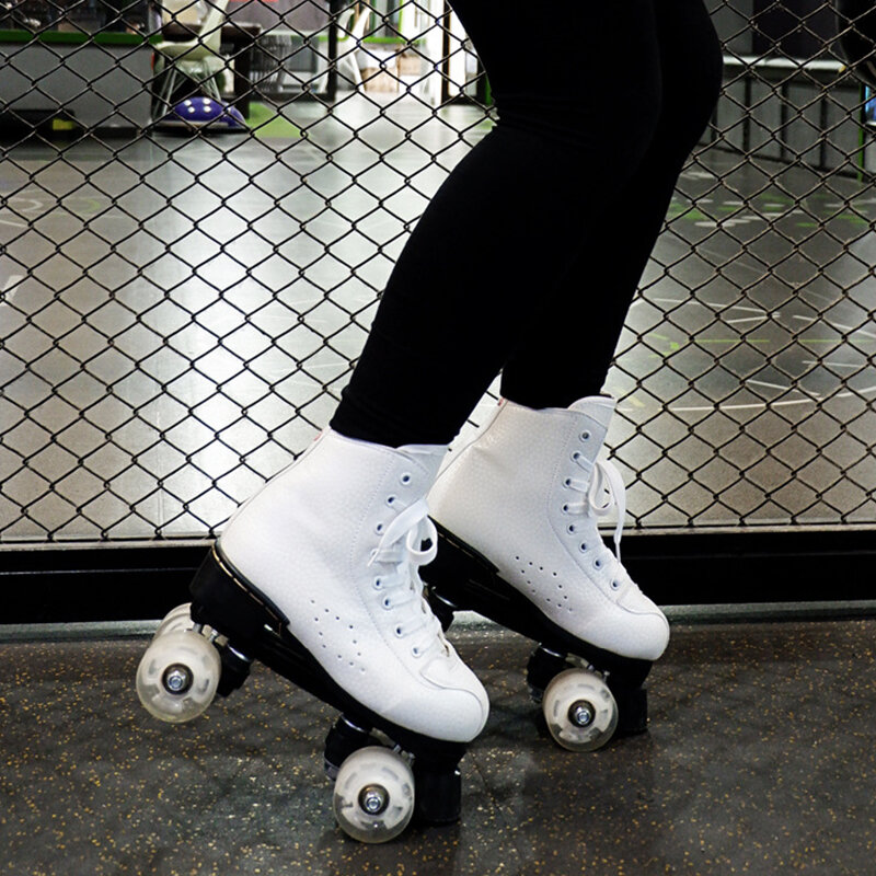 Roller Skate Shoes 4 Wheels Quad Sneakers Skating Pu Leather Sport Beginner Men And Women Roller Skating Shoes Gift