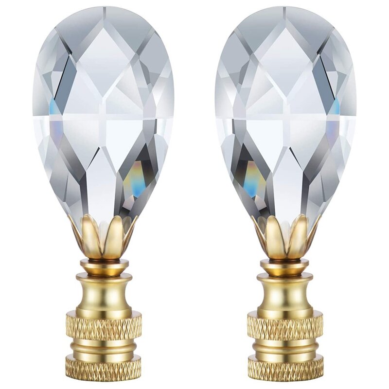 Big Deal 2 Packs Teardrop Clear Crystal Lamp Finial Lamp Decoration For Lamp Shade With Polished Brass Base, Clear, 2-3/4 Inches