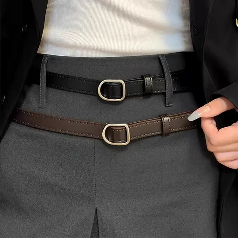 Y2K-Cinturón de cuero PU para mujer y niña, cinturón con hebilla de Metal de diseñador, Correa Simple para mujer, pretina para vestido, pantalones vaqueros, accesorios de ropa