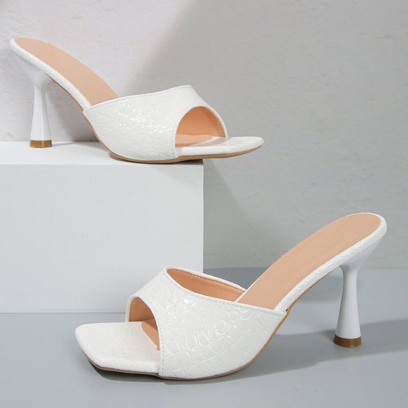 2024 estate nuove donne di moda pantofole con tacco alto scarpe con punta quadrata per le donne Design Open Toe Slingback Slides Zapatos femminili