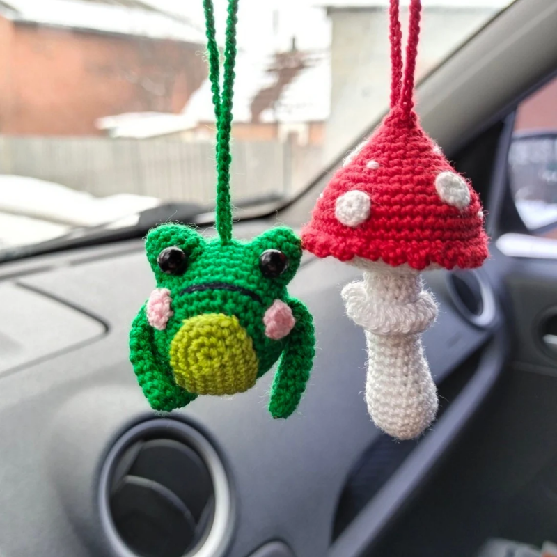 Dekorasi Mobil Kartun anyaman buatan tangan katak kecil dan jamur Amanita Aksesori Mobil Dekorasi kamar anak-anak dan dekorasi mobil