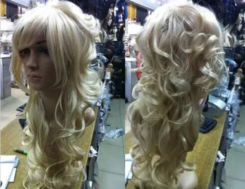 Fashion Charming long Blonde curly hair ladies Synthetic made wigs