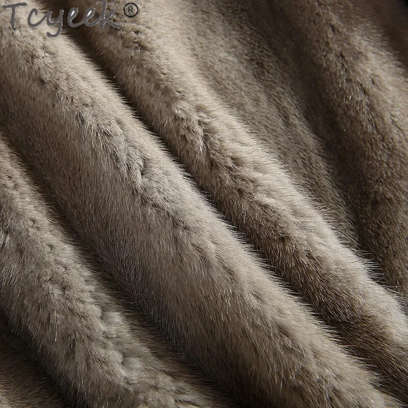 Tcyeek-abrigo de piel de visón Natural para mujer, abrigo corto completo, chaqueta cálida con cuello de zorro, nuevo estilo, invierno, 2024