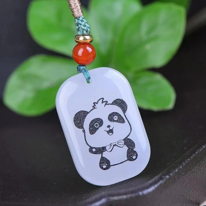 Natural Hetian Golden Silk Jade panda Plaque Pendant Charms Fashion Engraver Fine Jewelry Men Woman Amulet Mascots Holiday Gifts