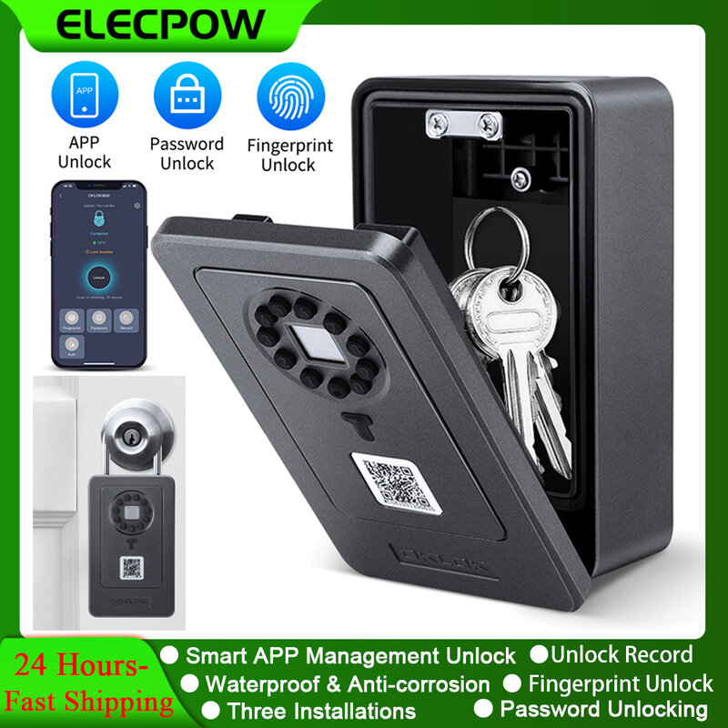 Elecpow kotak kunci cerdas kotak penyimpanan aman kata sandi sidik jari kotak kunci terpasang di dinding koneksi Bluetooth bekerja dengan OKLOK APP