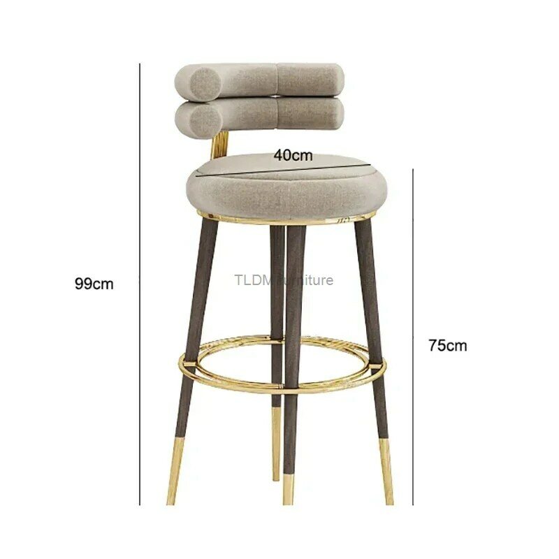 Luxury Stainless Steel Rotating Bar Chair Italian Fabric High-foot Bar Chairs for Kitchen Modern Minimalist Home Back Bar Stools