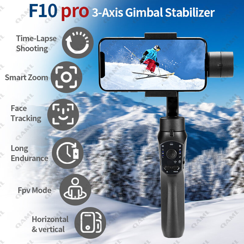 Gimbal Estabilizador para Smart Phones, App-Controlled, Face Tracking, Wheel Zooming, Auto Shot, Fotos Panorâmicas, 3 Axis