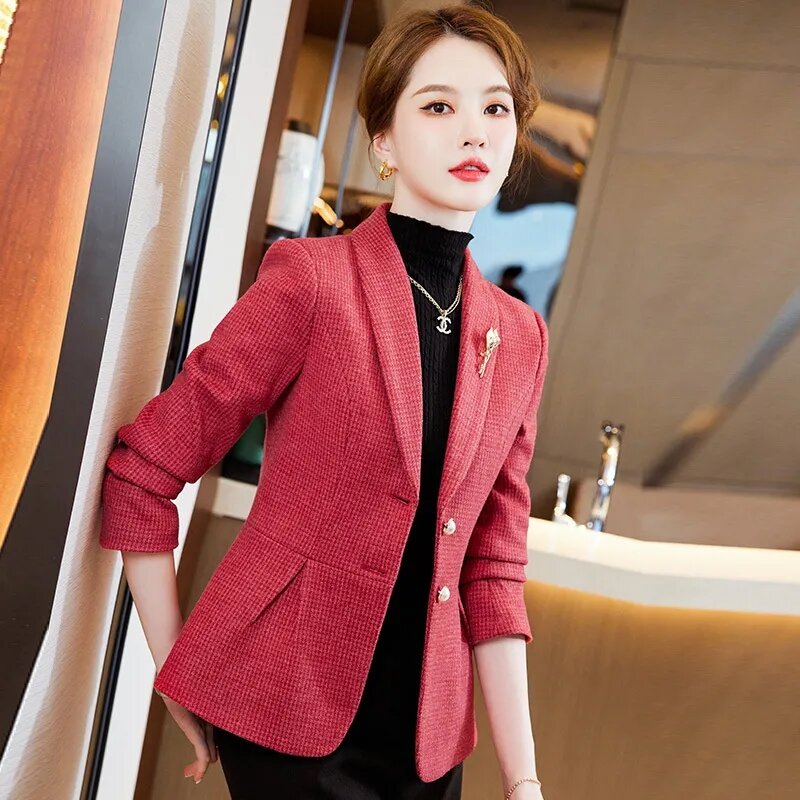 5XL Women Blazer Office Ladies Elegant Long Sleeve Work Wear Female Suit Autumn Winter Jacket 2024 New Female Blazer Outerwear