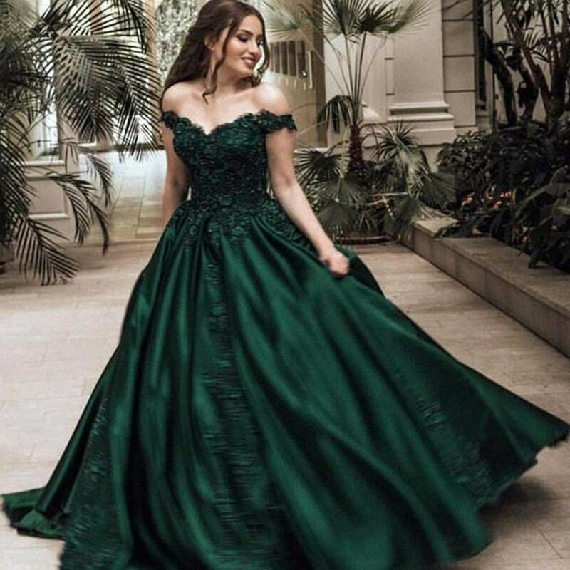 Plus Size Sexy Nieuwe Groene Baljurk Dark Quinceanera Jurken Kristallen Off Shoulder Floor Lengte Prom Dresses Vestidos De